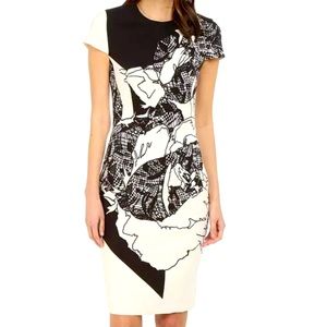 Prabal Gurung Women White Black Floral Stretch Short-Sleeve Sheath Dress 4